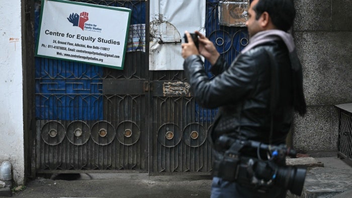 The office of the Centre for Equity Studies, an advocacy group founded by the activist Harsh Mander, after being raided by the Indian Central Bureau of Investigation, in New Delhi on February 2, 2024. 