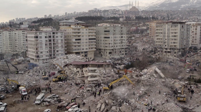 Collapsed buildings after earthquake