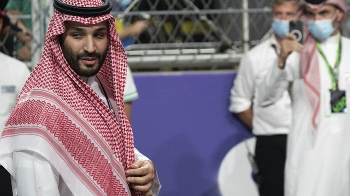Prince Mohammed bin Salman Al Saud, Crown Prince of the Kingdom of Saudi Arabia, attends the Formula 1 Grand Prix of Saudi Arabia, in Jeddah, May 12, 2021. 