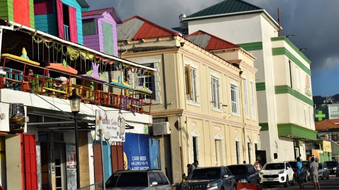 Dominica’s High Court of Justice in the capital Roseau,  pictured with other commercial and government buildings, January 9, 2023.