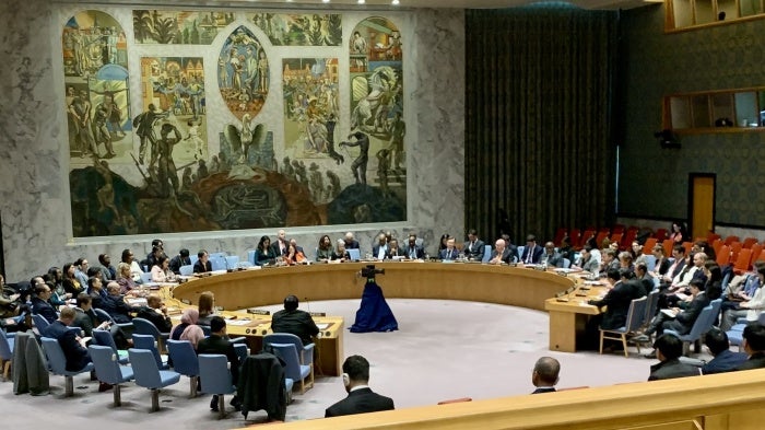 The United Nations Security Council’s first open meeting on Myanmar since 2019, New York, April 4, 2024.
