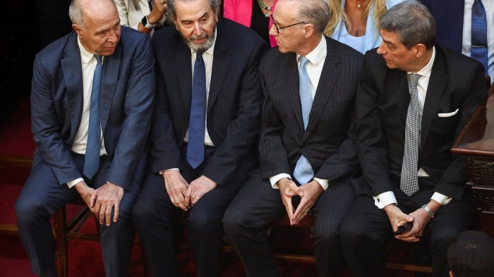 Argentina's Supreme Court members Ricardo Lorenzetti, Juan Carlos Maqueda, Carlos Rosenkrantz and Horacio Rosatti attend the opening session of the 142nd legislative term, at the National Congress, in Buenos Aires, Argentina, March 1, 2024. 