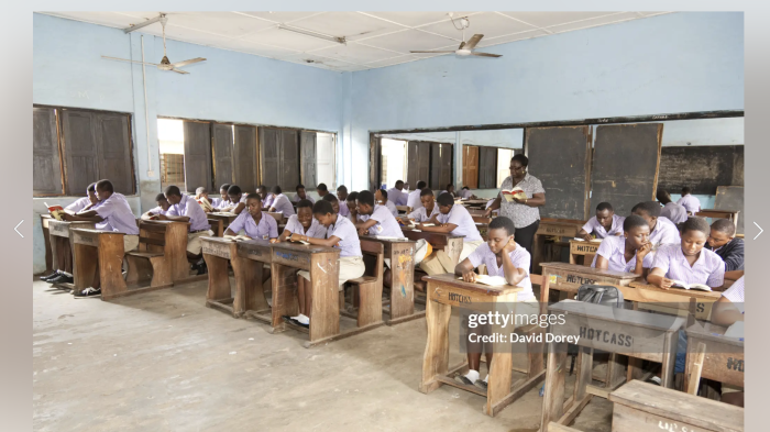 Students reading in a classroom. Accra, Ghana, January 16, 2013.
