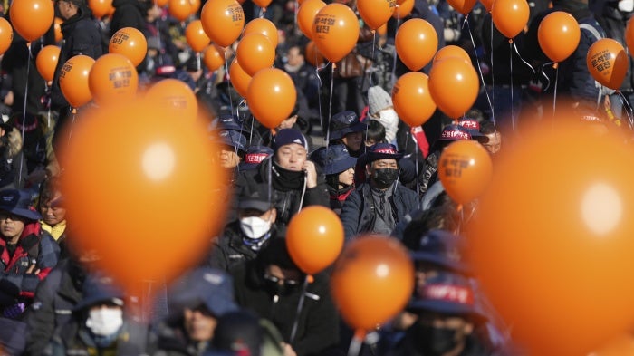 Protesters rally to demand South Korean President Yoon Suk Yeol's impeachment outside the National Assembly in Seoul, December 14, 2024.