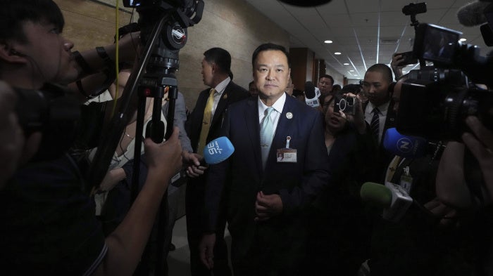 Thai Prime Minister Anutin Charnvirakul after a press conference at Parliament in Bangkok, September 3, 2025.
