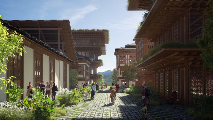 A simulation of Bhutan’s proposed Gelephu Mindfulness City, announced by King Jigme Khesar Namgyel Wangchuck on December 17, 2023.