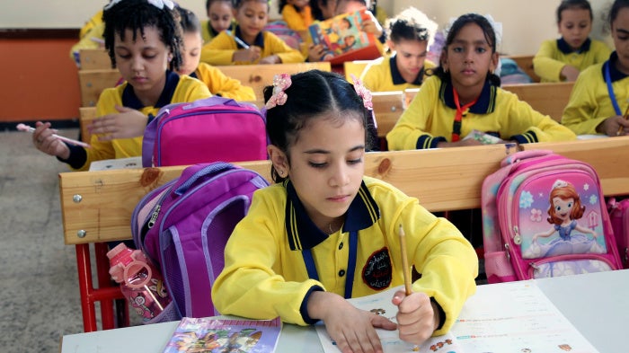 Students on the first day of a new academic year at a public school in Cairo, Egypt, September  21, 2025.