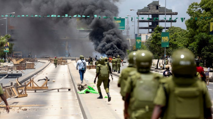 Tanzanian riot police in Dar es Salaam.