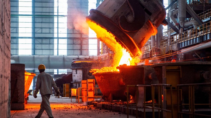 Molten steel is poured at a steel factory in Huai'an, Jiangsu province, China, July 22, 2025. 
