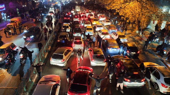 Protesters block a road in Tehran, Iran, January 8, 2026. 