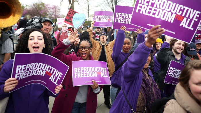 Abortion rights protestors demonstrate outside the U.S. Supreme Court as oral arguments are delivered in the case of Medina v. Planned Parenthood South Atlantic in Washington D.C., April 2. 2025.
