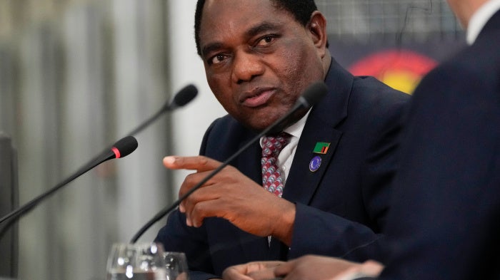 Zambia’s President Hakainde Hichilema speaks at a high-level meeting in Angola, December 4, 2024.