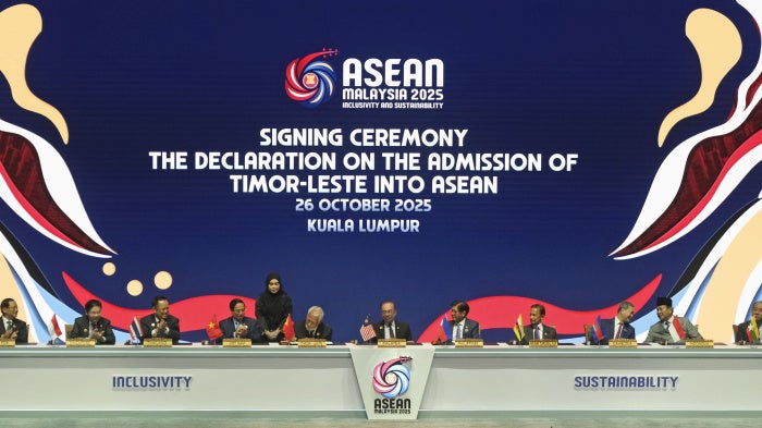 A ceremony marking East Timor's admission into the Association of Southeast Asian Nations, in Kuala Lumpur, October 26, 2025.