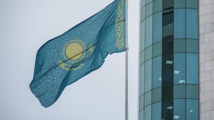 Kazakhstan's national flag in Astana, January 13, 2023.