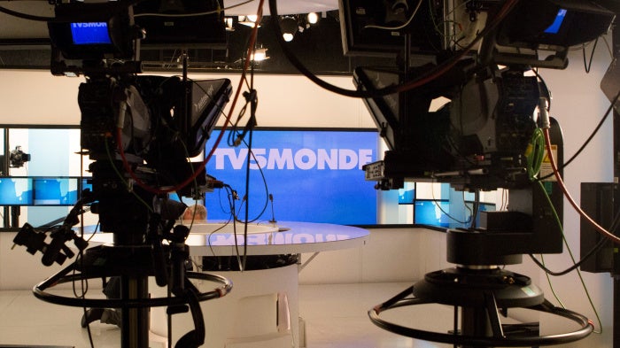 News studio of TV5Monde in Paris, April 9, 2015. 