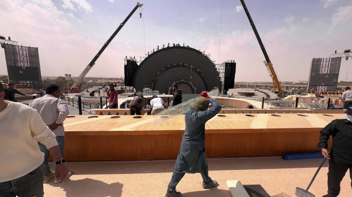 Migrant workers at a construction site near Riyadh, Saudi Arabia, March 3, 2024. 