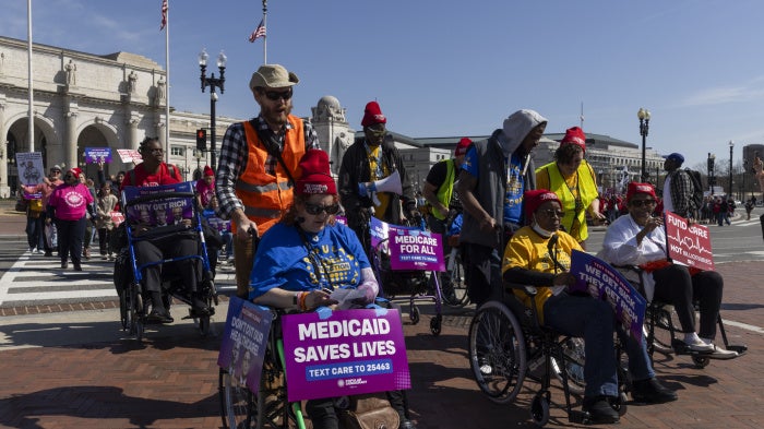 Hundreds gather outside the US Capitol in Washington, DC, on March 12, 2025, to protest against the cut to Medicaid and Medicare.