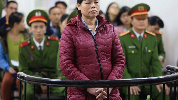 Can Thi Theu in the dock during her appeal at the Hanoi People's Court, Vietnam, on November 30, 2016.