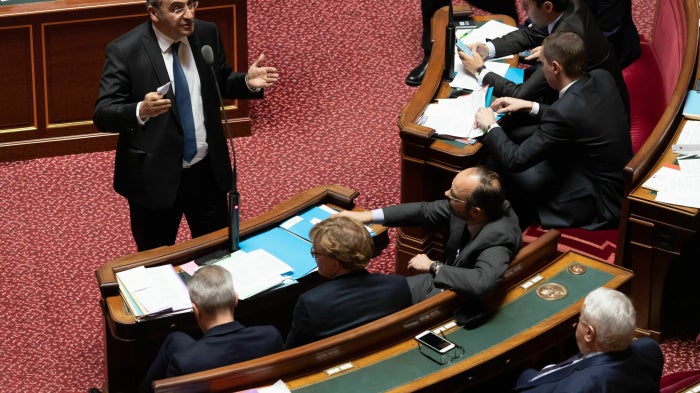 French Interior Minister Laurent Nuñez during the weekly session of questions to the government at the National Senate. Paris, France. 