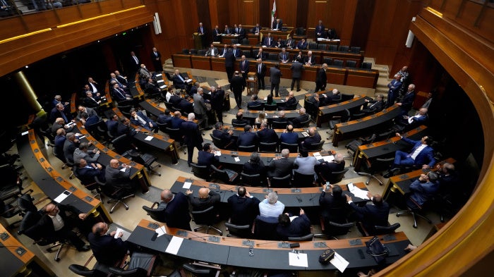 Lawmakers at the parliament building in Beirut, Lebanon, June 14, 2023. 