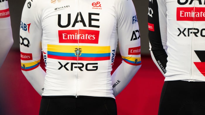 UAE Team Emirates - XRG Pro Cycling team during the team presentation of the 109th Giro d'Italia in Burgas, Bulgaria, on May 6, 2026. 