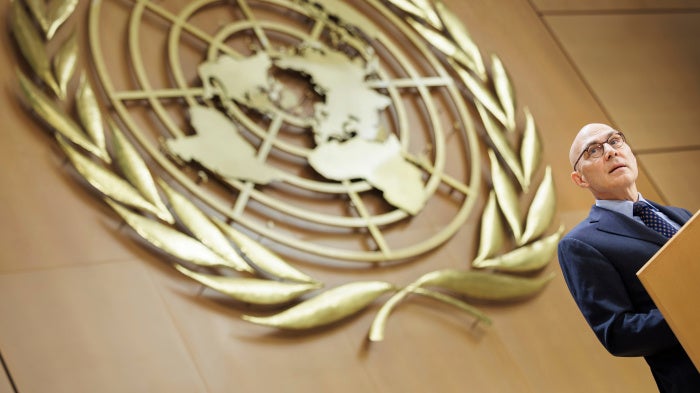 United Nations High Commissioner for Human Rights Volker Turk during the opening of the 61st session of the UN Human Rights Council in Geneva, February 23, 2026. 