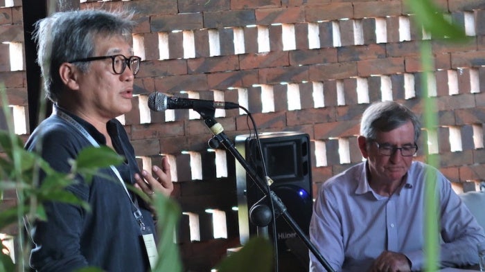 Andreas Harsono speaks at the launch of Pat Walsh’s book, The Day Hope and History Rhymed in East Timor, in Bali, Indonesia, October 2019.