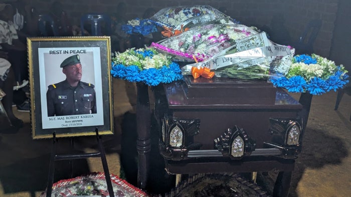The funeral of of Sgt. Maj. Robert Kabera on October 21, 2026, in Kamengo, Uganda.