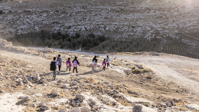 Children on their way to school in the West Bank, September 16, 2026.