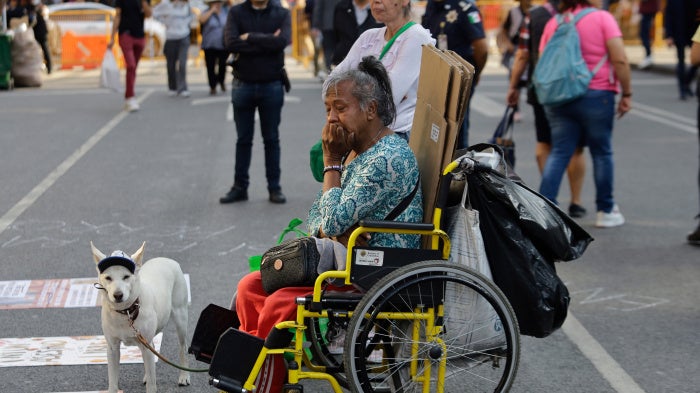 A dog and a woman with a disability outside the Supreme Court of Justice of the Nation in Mexico City, Mexico, March 24, 2026.