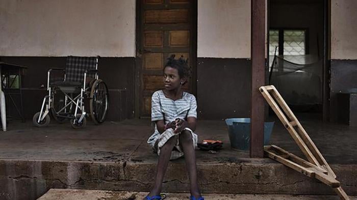 Hamamatou, a 13-year-old girl polio survivor, was abandoned by her family after their village was attacked by anti-balaka forces in Central African Republic. 
