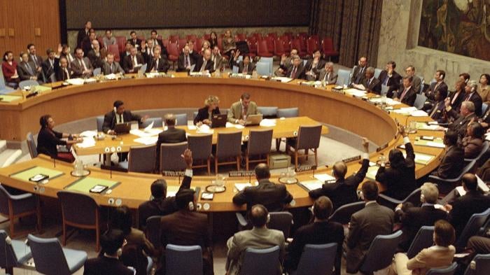 The United Nations Security Council unanimously adopts Resolution 1373, mandating member states to pass wide-ranging counterterrorism laws, on September 28, 2001.