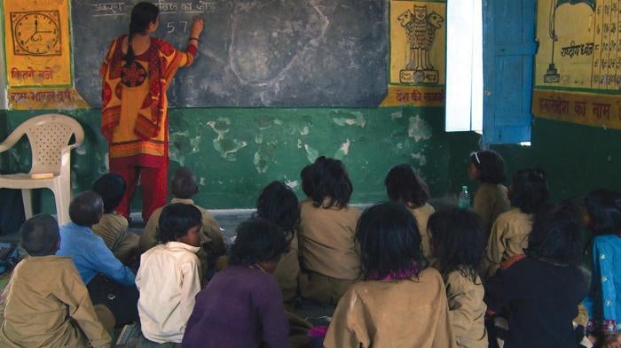 A primary school in Sonbhadra district, Uttar Pradesh. The school’s principal told Human Rights Watch that the tribal students are a “big problem.” “Their main aim is to come and eat, not to study,” she said. “Just see how dirty they are.”