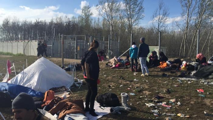 Asylum seekers in Roszke waiting for days and weeks to be admitted to the transit zone, Hungary, March 31, 2016.