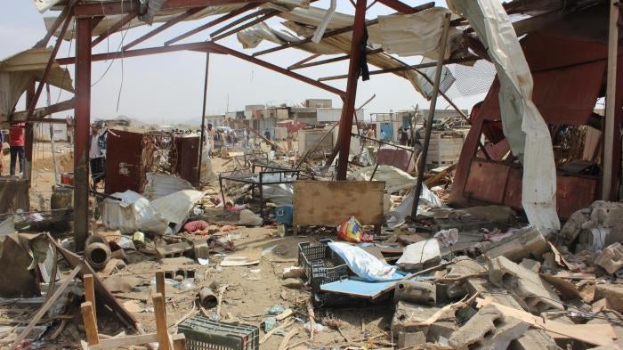 A picture that shows part of Mastaba Market destroyed after Saudi-led coalition strike.