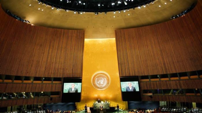 Estonia's President Toomas Hendrik addresses the United Nations General Assembly in the Manhattan borough of New York, U.S. September 21, 2016.