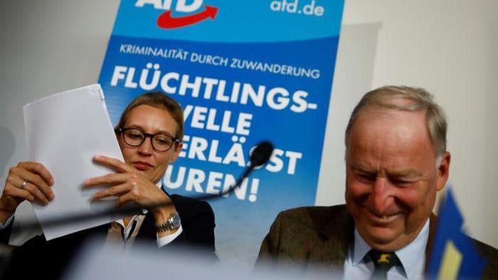 AFD candidates Alexander Gauland and Alice Weidel attend a news conference in Berlin, Germany September 18, 2017.