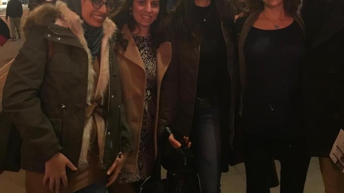 Human Rights Watch Israel and Palestine team together for the first time in person in New York. From left, Abier Almasry, Anan AbuShanab, Khulood Badawi, Sari Bashi, and Omar Shakir.