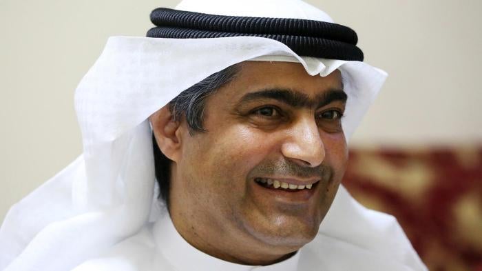 Human rights activist Ahmed Mansoor smiles while speaking to Associated Press journalists in Ajman, United Arab Emirates, on Thursday, Aug. 25, 2016.