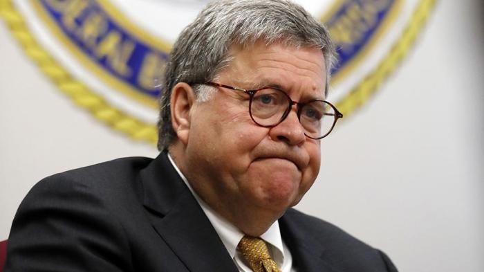 Attorney General William Barr speaks during a tour of a federal prison in Edgefield, South Carolina
