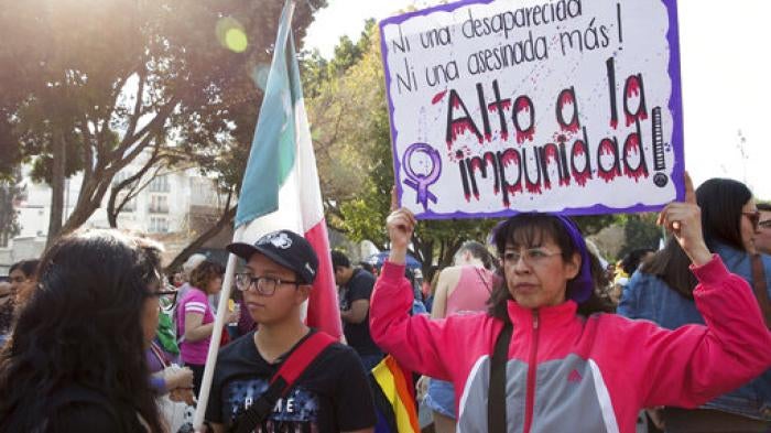 Thousands march in protest against rising femicide rates and kidnappings of women in Mexico City, Mexico on February 2, 2019. 