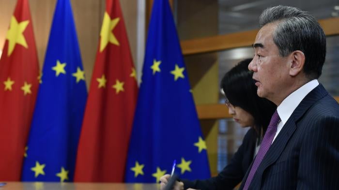 China’s Foreign Minister Wang Yi at a meeting with European Council President Charles Michel in Brussels, December 17, 2019.
