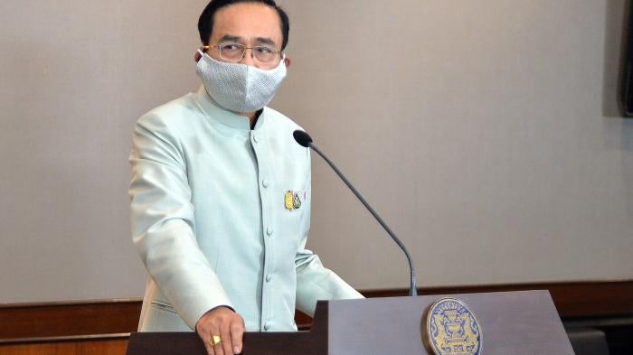 Thai Prime Minister Gen. Prayut Chan-Ocha delivers a televised speech in Bangkok, Thailand, March 24, 2020. 