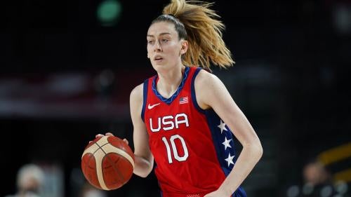 Brenna Stewart, US National Basketball Player dribbles a basketball on the court