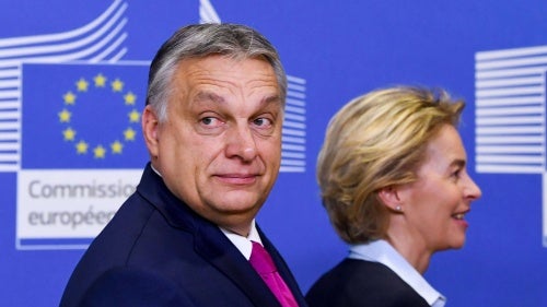 Prime Minister of Hungary Viktor Orban with the President of the European Commission Ursula von der Leyen in Brussels, Belgium, February 3, 2020. 
