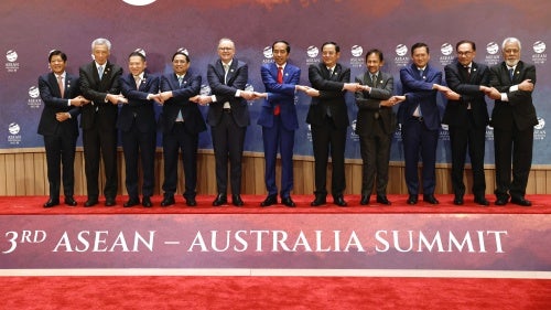 Leaders pose for a photo during the Association of Southeast Asian Nations (ASEAN)-Australia Summit, in Jakarta, Indonesia, September 7, 2023. 