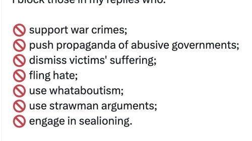 In a twitter post, Andrew Stroehlein describes the rules he uses to block people on social media.