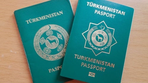 Front cover of two Turkmen passports