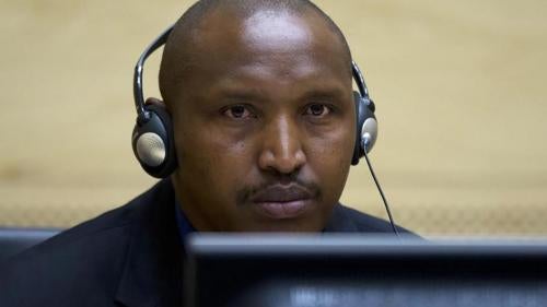 Congolese warlord Bosco Ntaganda looks on during his first appearance before judges at the International Criminal Court in the Hague March 26, 2013.