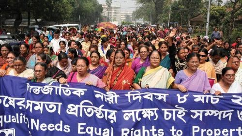 The members of a leading women’s rights organization, attend a rally to mark International Women's day in Dhaka, Bangladesh on Saturday, March 8, 2008. 
